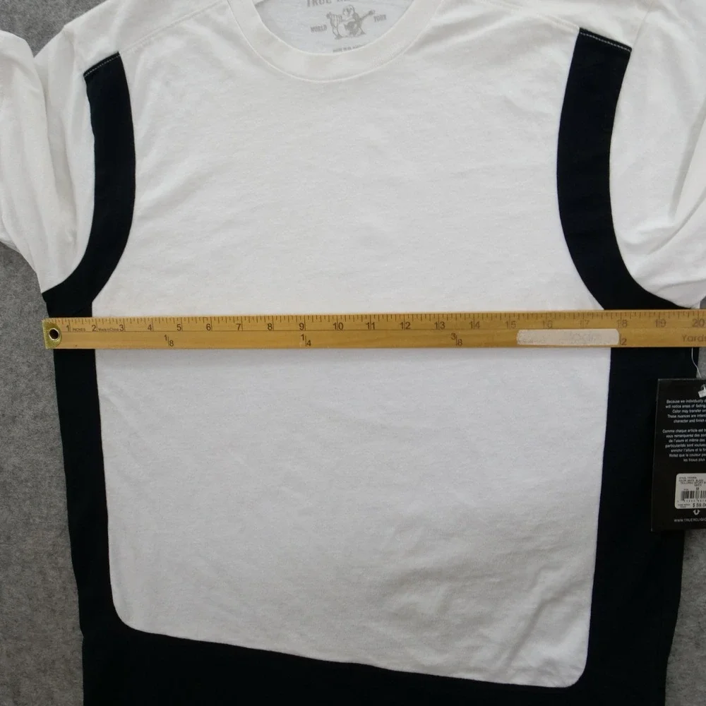 True Religion Shirt Mens Medium White Black Tailored Tee Color Block Crew New
